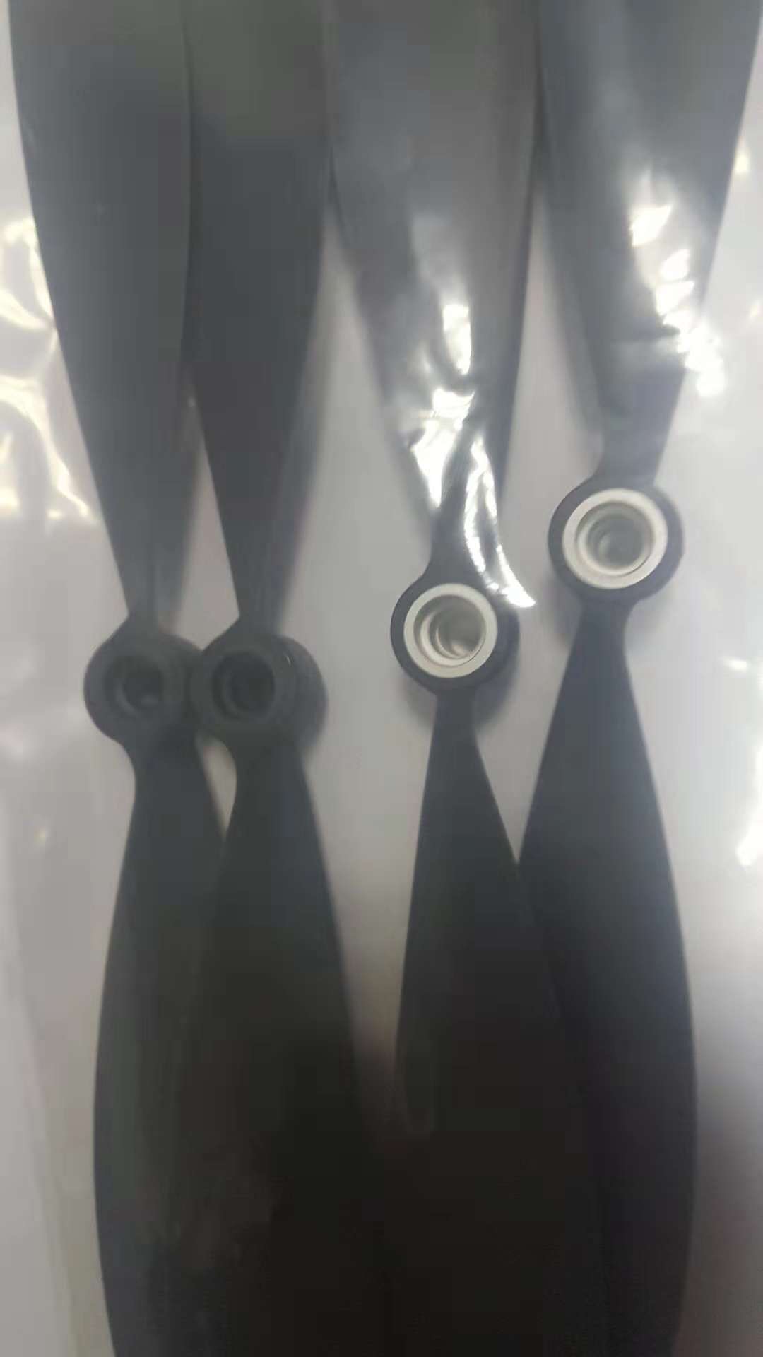 Close-up of propeller blade hubs from manufacturer samples - quality check